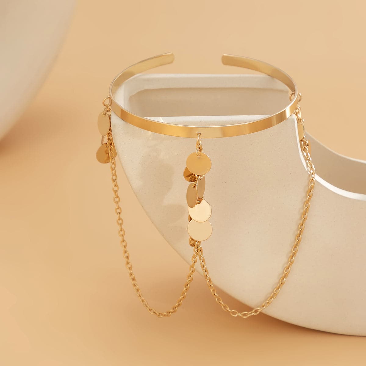 18K Gold-Plated Disc Chain Arm Cuff, elegant gift for her, side view