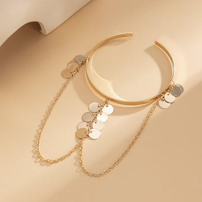18K Gold-Plated Disc Chain Arm Cuff, elegant gift for her, lifestyle look