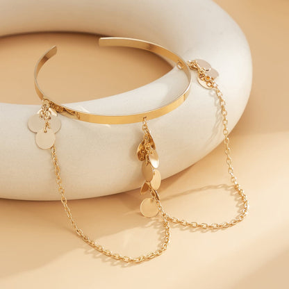 18K Gold-Plated Disc Chain Arm Cuff, elegant gift for her, detail close-up