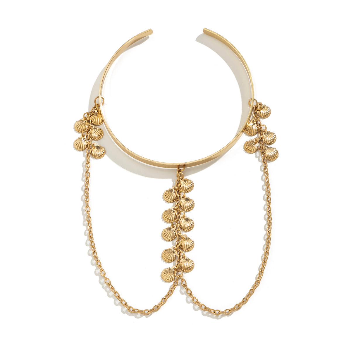 18K Gold-Plated Shell Tassel Arm Cuff, dainty minimalist design, side view