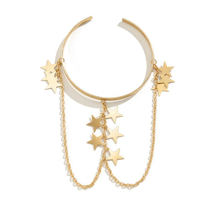 18K Gold-Plated Star-Tassel Arm Cuff, vintage-inspired design, side view