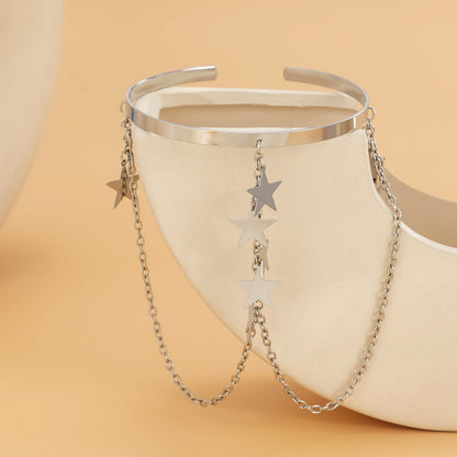 Silver-Plated Star Drop Chain Arm Cuff, vintage-inspired design, side view