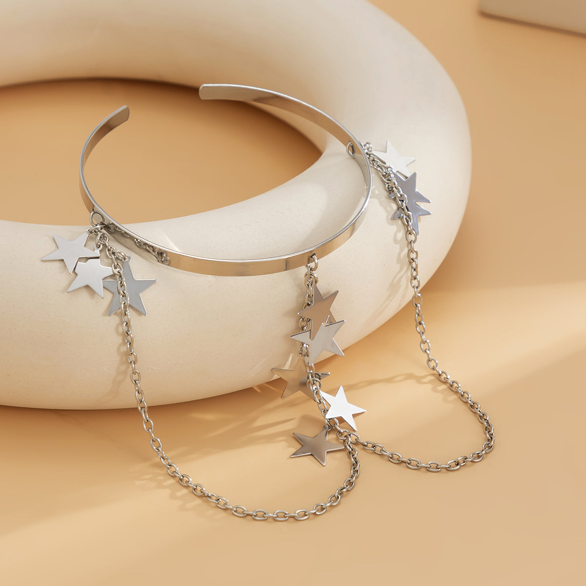 Silver-Plated Star Drop Chain Arm Cuff, vintage-inspired design, lifestyle look