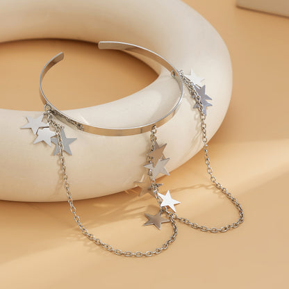 Silver-Plated Star Drop Chain Arm Cuff, vintage-inspired design, lifestyle look