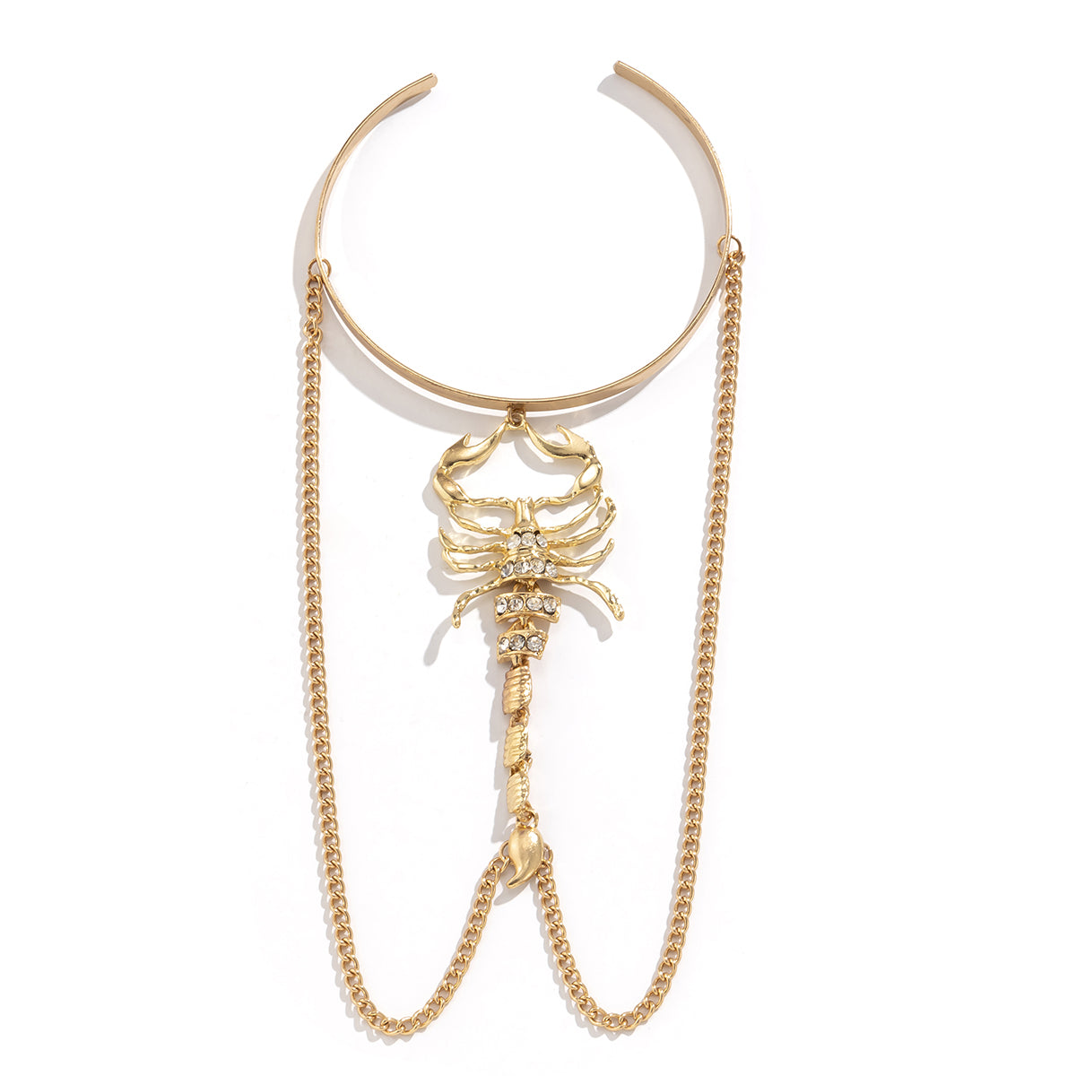 Cubic Zirconia and 18K Gold-Plated Chain Scorpion Arm Cuff, vintage-inspired design, side view