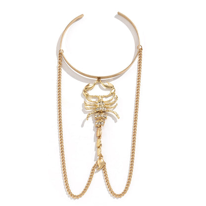 Cubic Zirconia and 18K Gold-Plated Chain Scorpion Arm Cuff, vintage-inspired design, side view