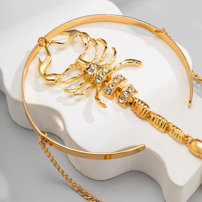 Cubic Zirconia and 18K Gold-Plated Chain Scorpion Arm Cuff, vintage-inspired design, lifestyle look