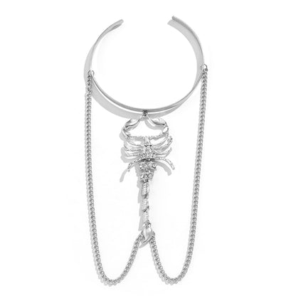 Cubic Zirconia and Silver-Plated Scorpion Chain Arm Cuff, botanical inspired, side view