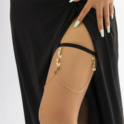 Black Nylon and 18K Gold-Plated Butterfly Leg Chain, gold pendant necklace for women, elegant gift for her, side view