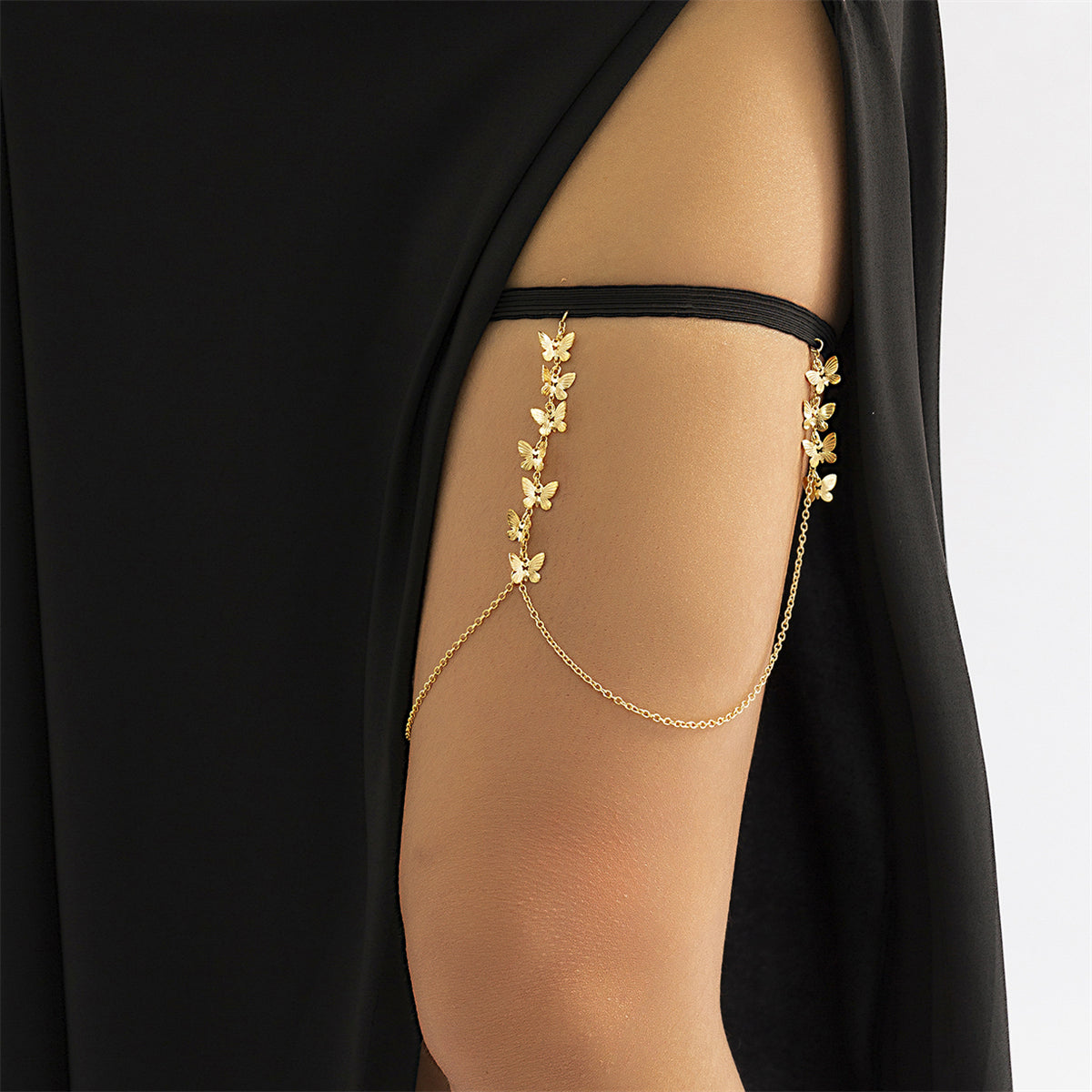 Black Nylon and 18K Gold-Plated Butterfly Leg Chain, gold pendant necklace for women, elegant gift for her, front view