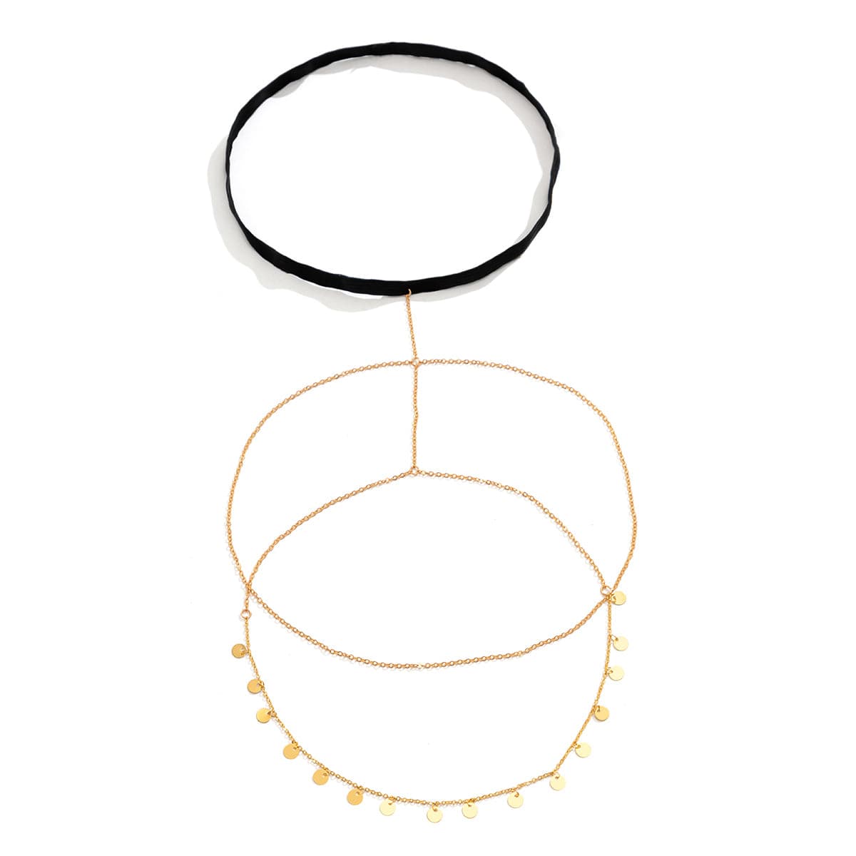 Black Nylon and 18K Gold-Plated Sequin Layered Leg Chain, gold pendant necklace for women, botanical inspired, lifestyle look