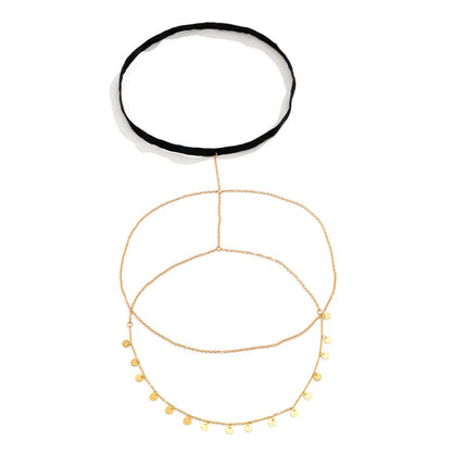 Black Nylon and 18K Gold-Plated Sequin Layered Leg Chain, gold pendant necklace for women, botanical inspired, lifestyle look