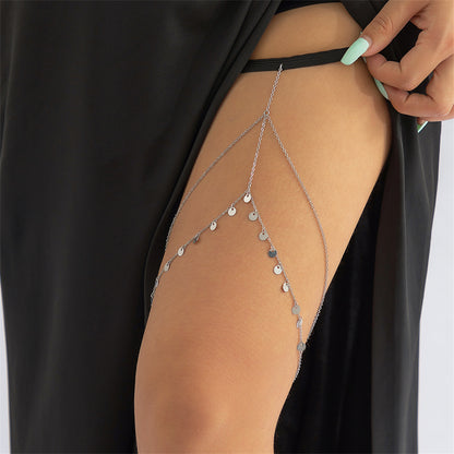 Black Nylon and Silver-Plated Sequin Layered Leg Chain, silver pendant necklace for women, botanical inspired, lifestyle look