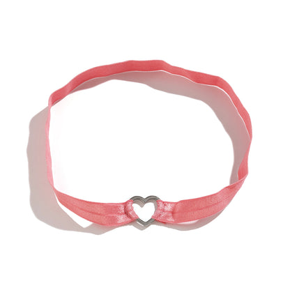 Pink Nylon and Silver-Plated Heart Garter, silver pendant necklace for women, vintage-inspired design, styled look