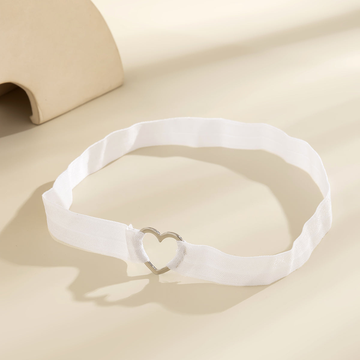 White Nylon & Silver-Plated Heart Garter