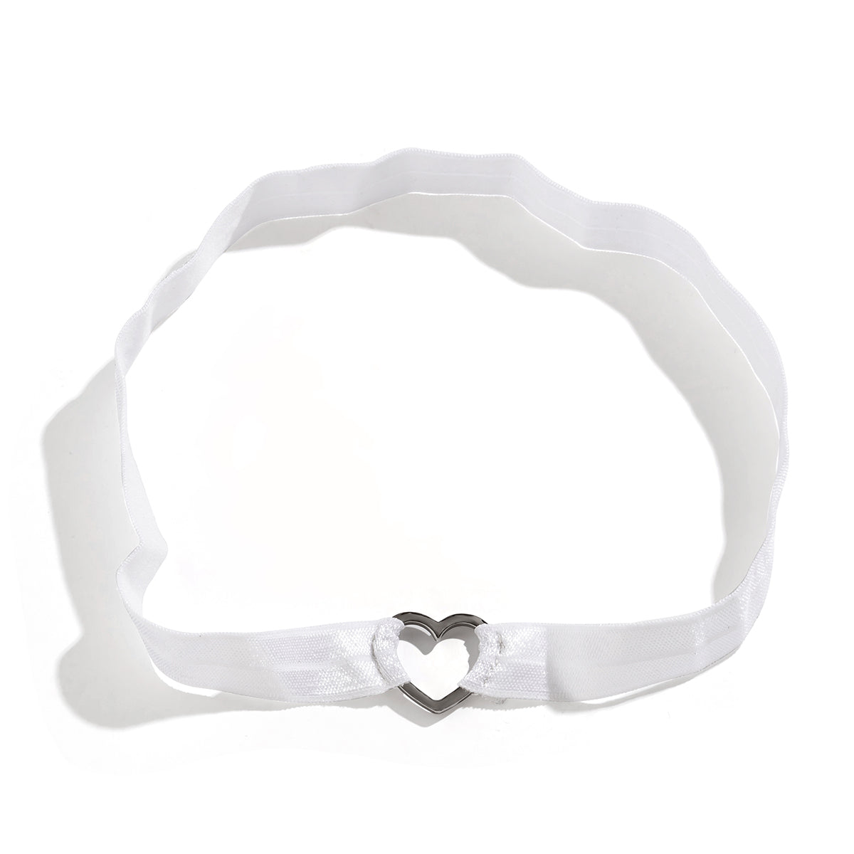 White Nylon & Silver-Plated Heart Garter