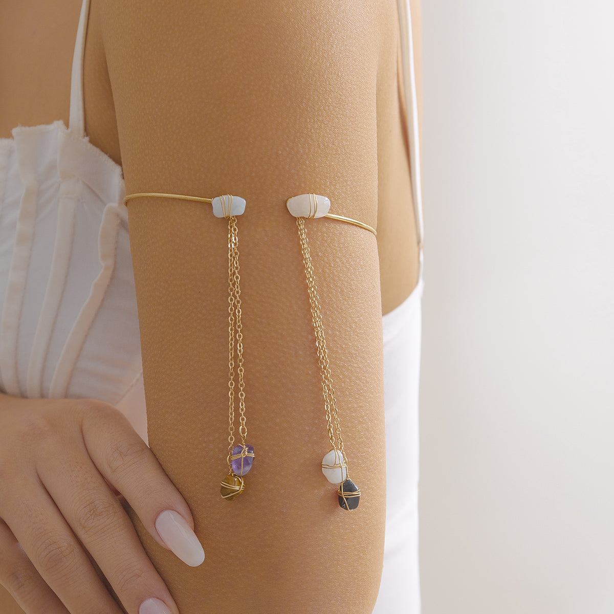 Quartz & 18K Gold-Plated Tassel Arm Cuff