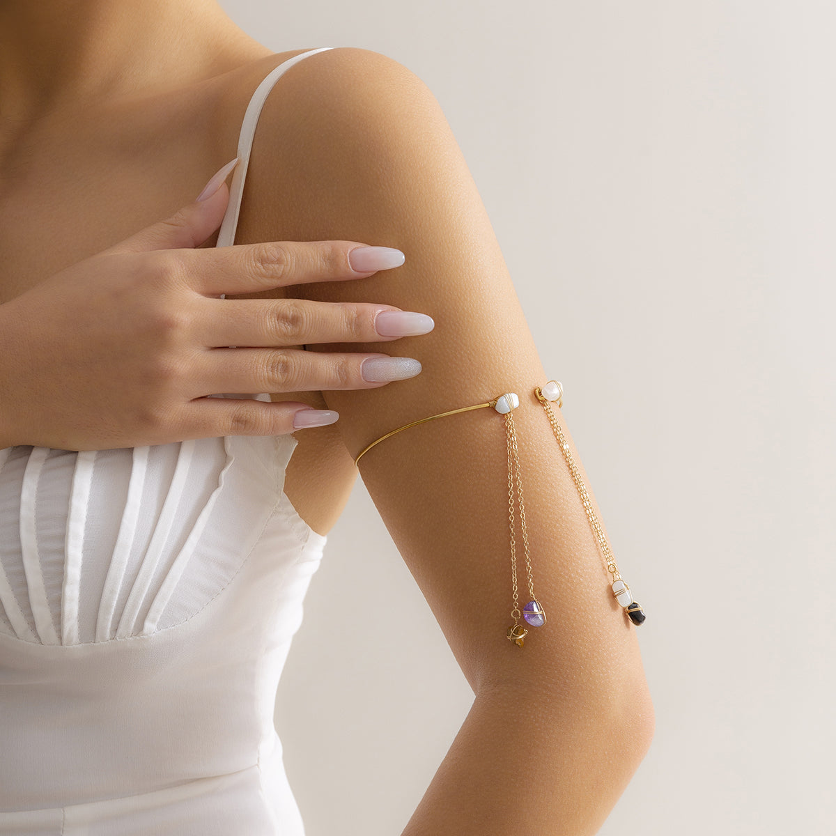 Quartz & 18K Gold-Plated Tassel Arm Cuff