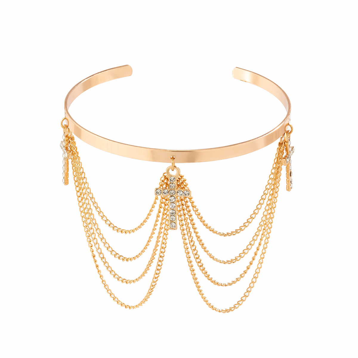 Cubic Zirconia and 18K Gold-Plated Chain Tassel Arm Cuff, everyday style, styled look