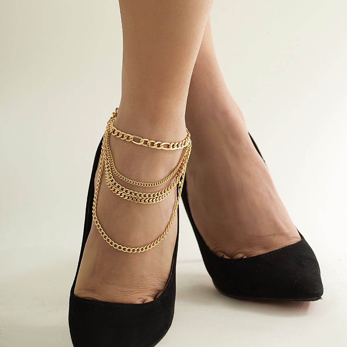 18K Gold-Plated Layered Curb Chain Anklet