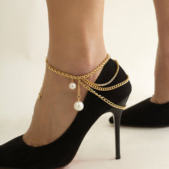 Pearl & 18K Gold-Plated Layered Anklet