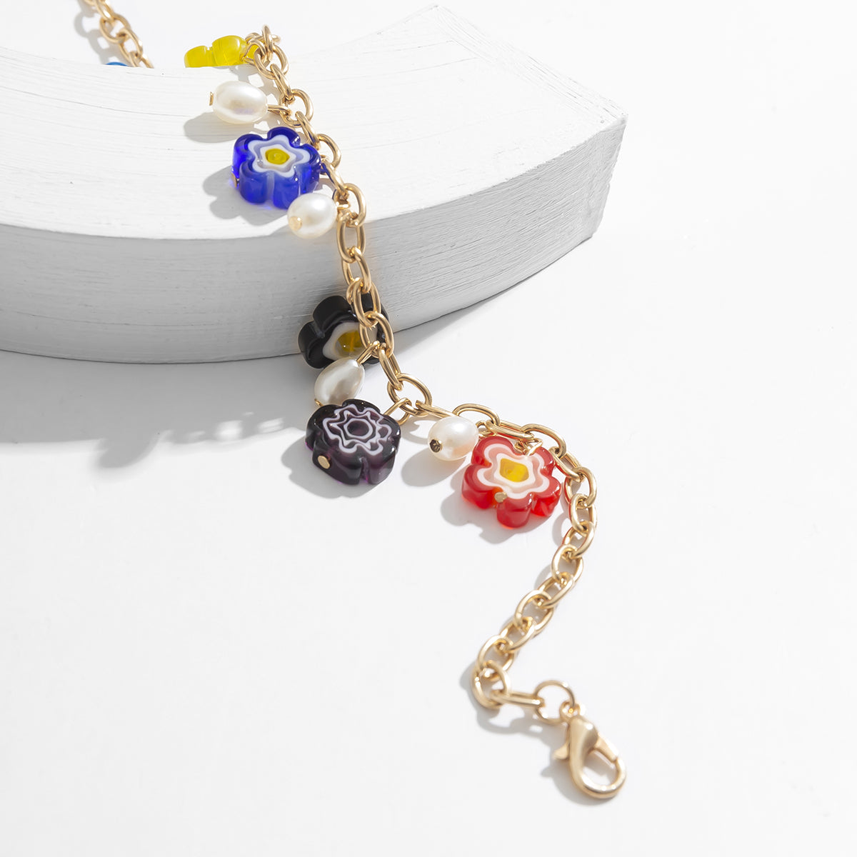 Pearl & Acrylic 18K Gold-Plated Flower Station Anklet