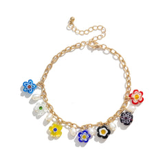Pearl & Acrylic 18K Gold-Plated Flower Station Anklet