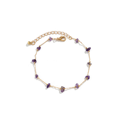 Purple Resin and 18K Gold-Plated Station Anklet, gold anklet bracelet, elegant gift for her, lifestyle look