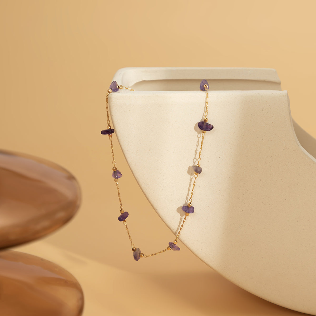 Purple Resin and 18K Gold-Plated Station Anklet, gold anklet bracelet, elegant gift for her, styled look