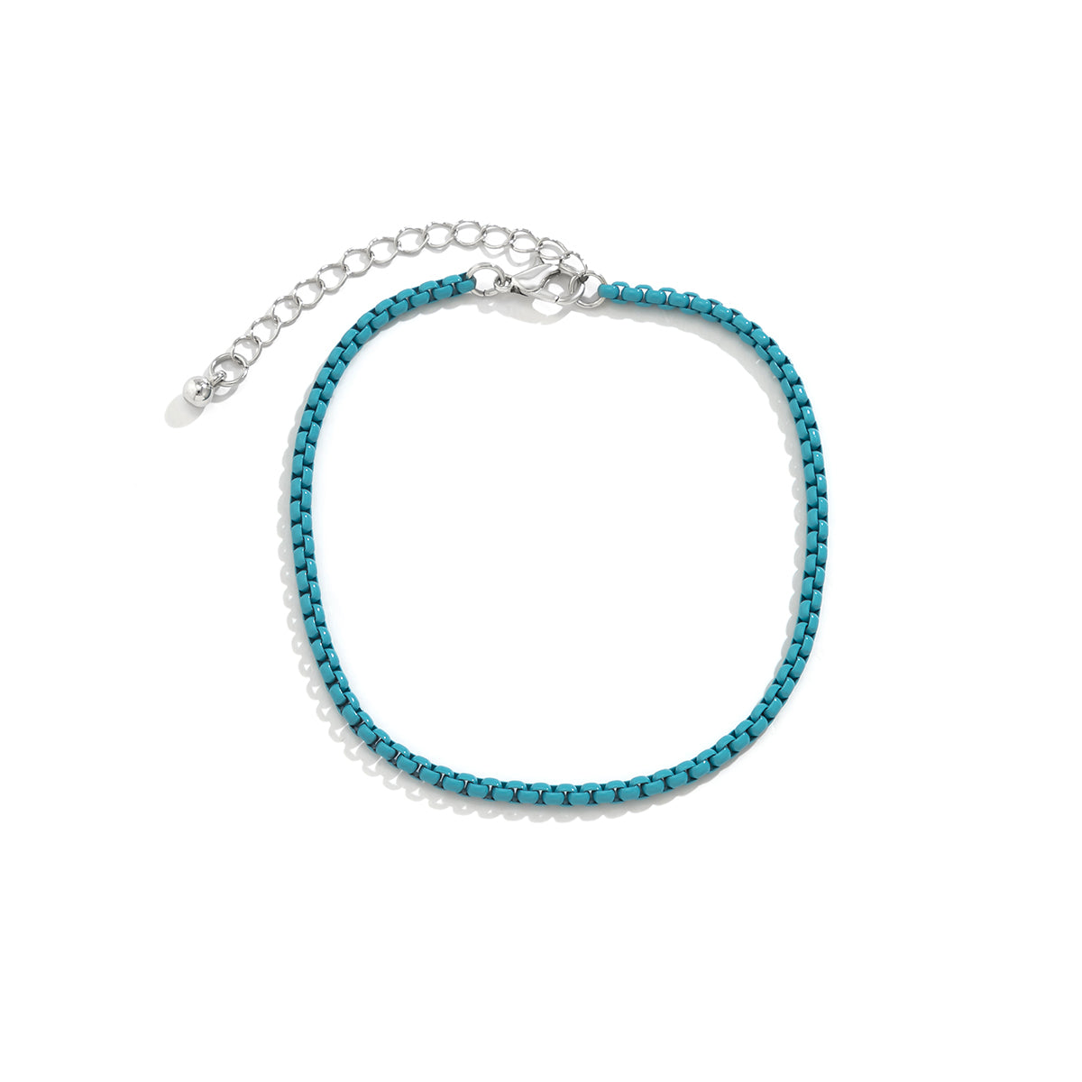 Blue Enamel and Silver-Plated Box Chain Anklet, silver anklet bracelet, elegant gift for her, lifestyle look