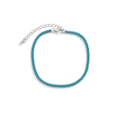 Blue Enamel & Silver-Plated Box Chain Anklet