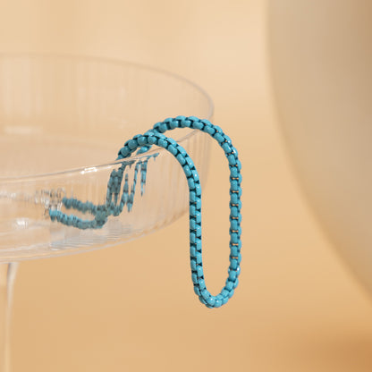 Blue Enamel and Silver-Plated Box Chain Anklet, silver anklet bracelet, elegant gift for her, side view