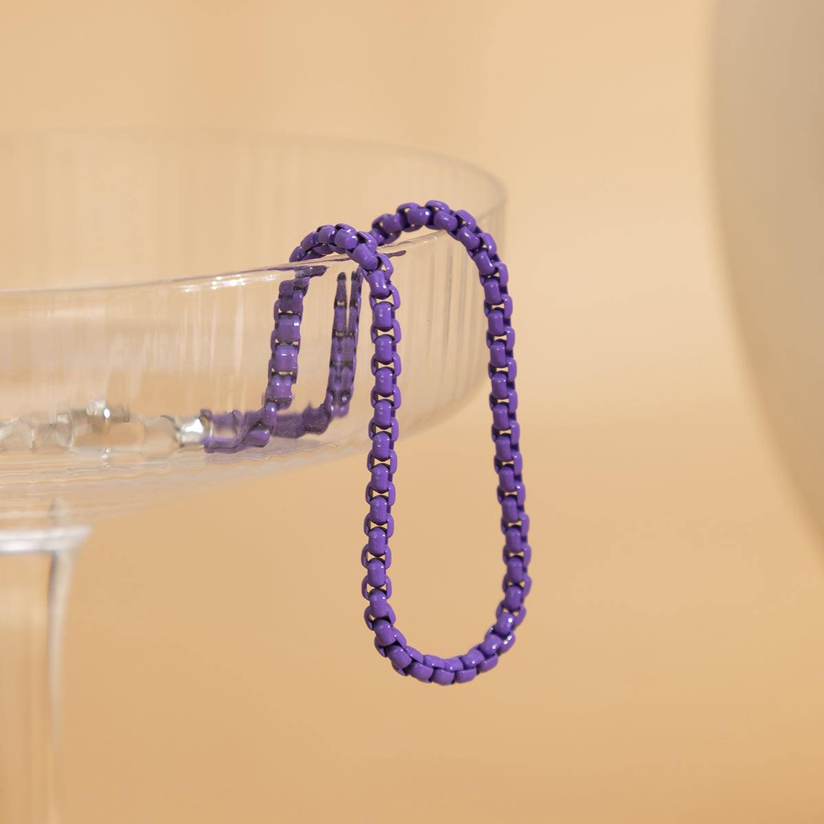 Dark Purple Enamel and Silver-Plated Box Chain Anklet, silver anklet bracelet, everyday style, lifestyle look