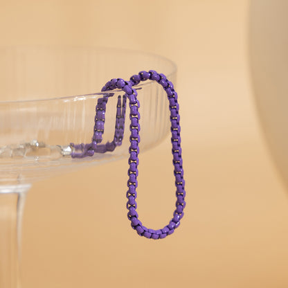 Dark Purple Enamel and Silver-Plated Box Chain Anklet, silver anklet bracelet, everyday style, lifestyle look