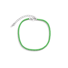 Green Enamel & Silver-Plated Box Chain Anklet