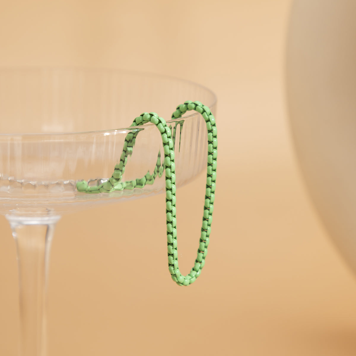 Green Enamel and Silver-Plated Box Chain Anklet, silver anklet bracelet, botanical inspired, side view