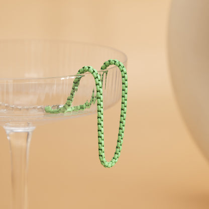 Green Enamel and Silver-Plated Box Chain Anklet, silver anklet bracelet, botanical inspired, side view
