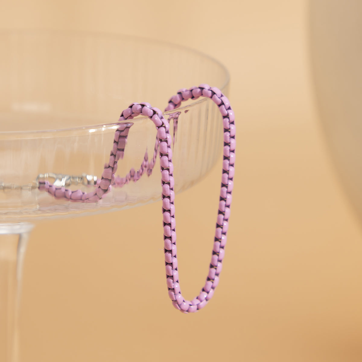 Light Purple Enamel & Silver-Plated Box-Chain Anklet
