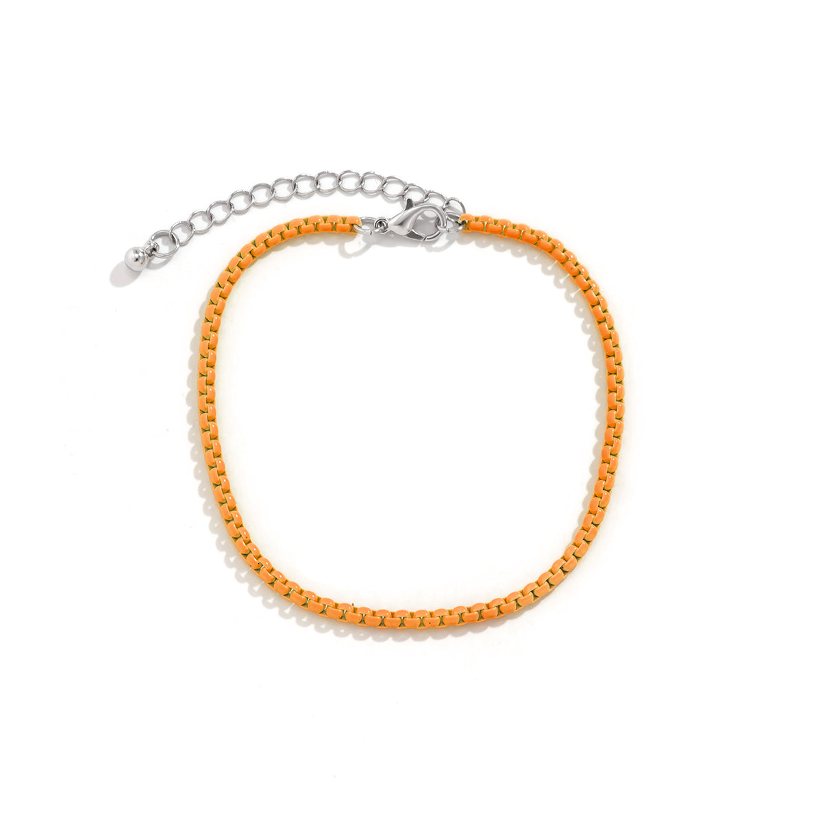 Orange Enamel & Silver-Plated Box Chain Anklet