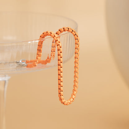 Orange Enamel and Silver-Plated Box Chain Anklet, silver anklet bracelet, everyday style, side view