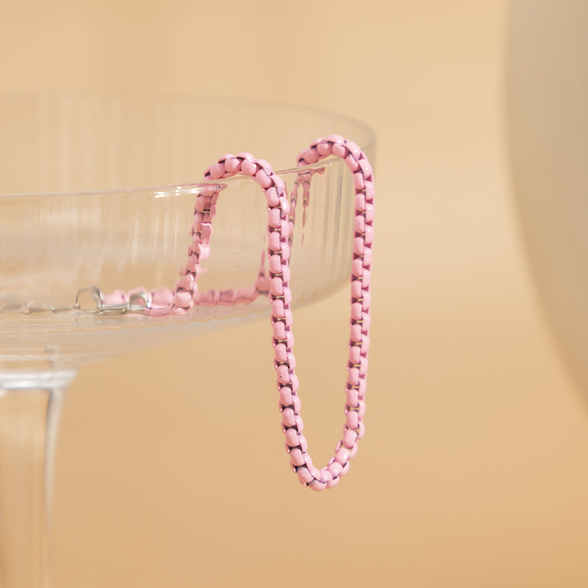Pink Enamel & Silver-Plated Box-Chain Anklet