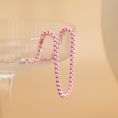 Pink Enamel and Silver-Plated Box-Chain Anklet, silver anklet bracelet, vintage-inspired design, side view