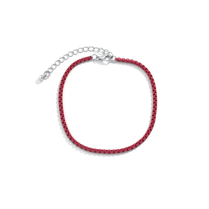 Red Enamel and Silver-Plated Box-Chain Anklet, silver anklet bracelet, dainty minimalist design, lifestyle look
