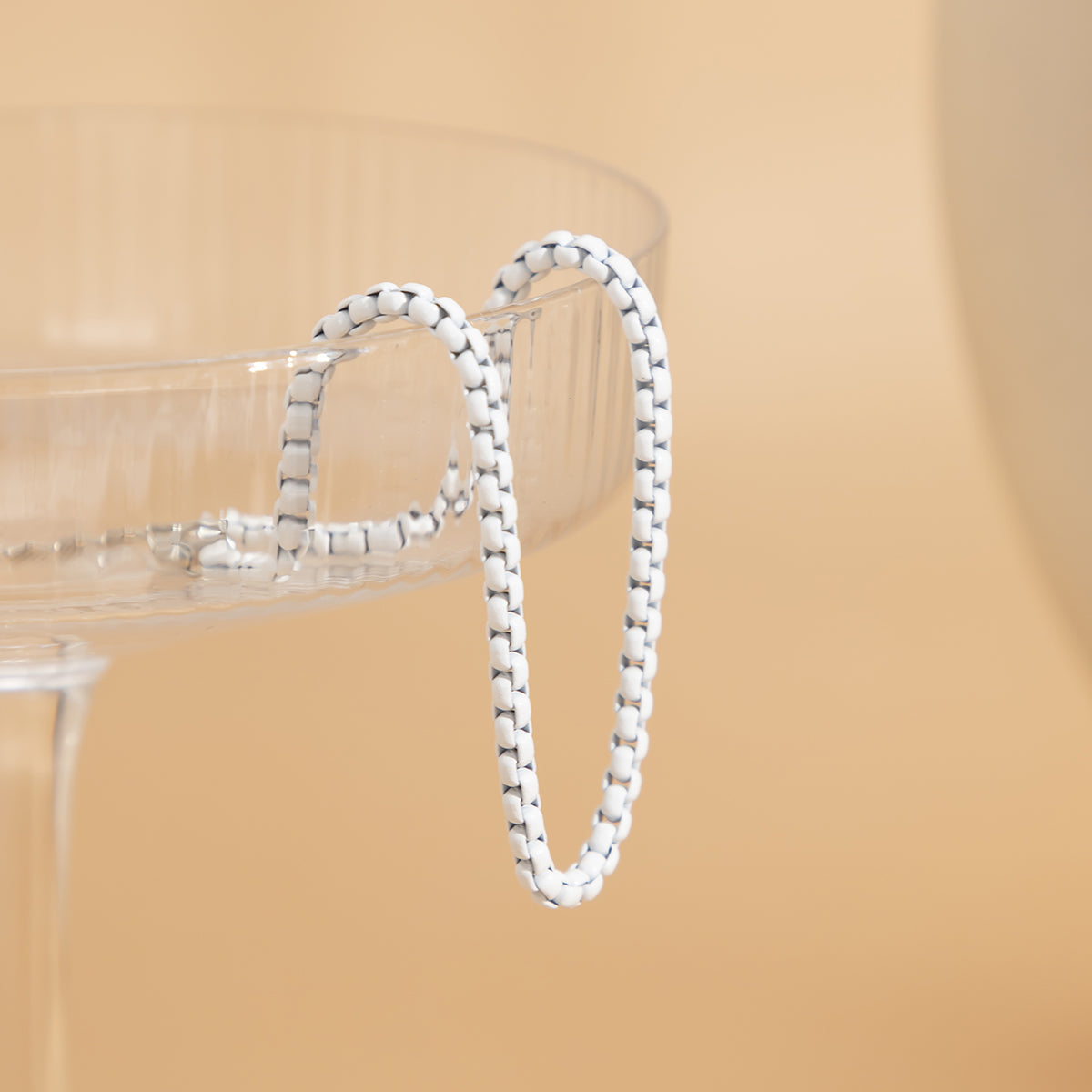 White Enamel and Silver-Plated Box Chain Anklet, silver anklet bracelet, botanical inspired, side view