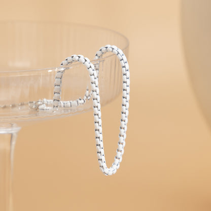 White Enamel and Silver-Plated Box Chain Anklet, silver anklet bracelet, botanical inspired, side view