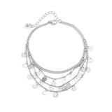 Silver-Plated Disc Tassel Layered Anklet