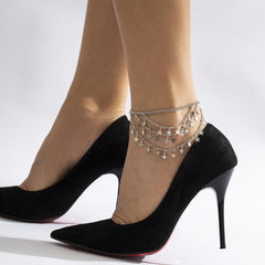 Silver-Plated Star Tassel Layered Anklet