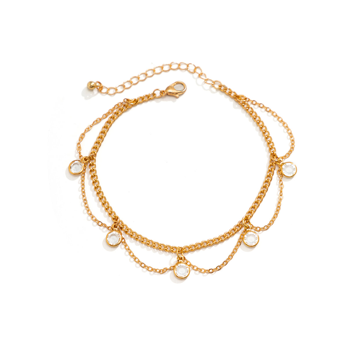Cubic Zirconia & 18K Gold-Plated Station Anklet