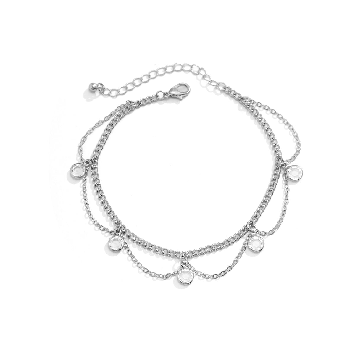 Cubic Zirconia & Silver-Plated Station Anklet
