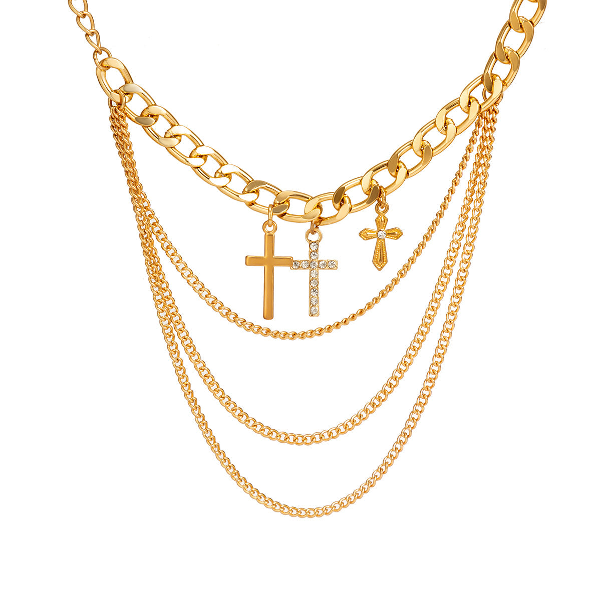 Cubic Zirconia & 18K Gold-Plated Cross Charm Layered Anklet
